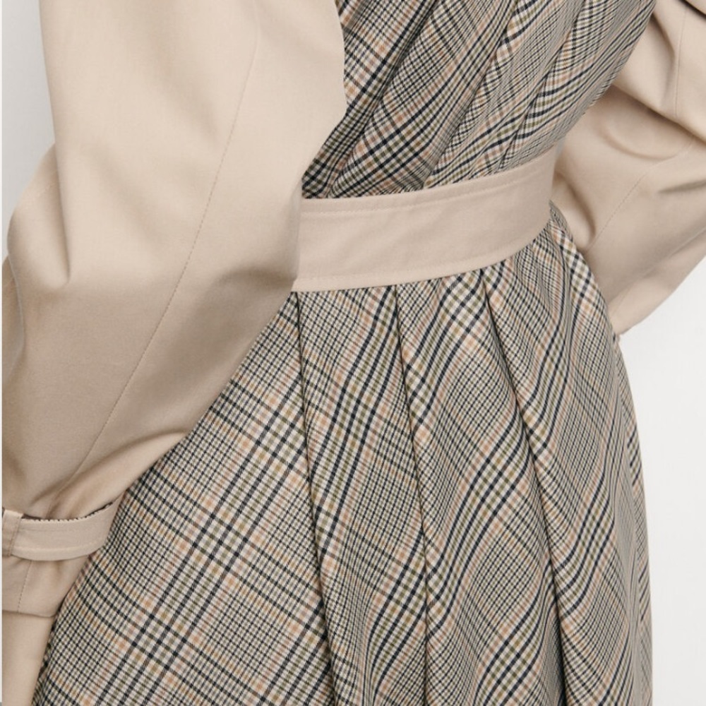 Sandro Victory Plaid Back Cotton Trench Coat - Picture 4 of 6